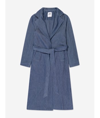 AY by AYLA Girls Denim Look Belted Trench Coat in Blue brillant des détails fins