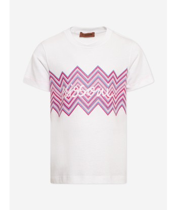 Missoni Girls Zigzag Logo T-shirt in White Venez acheter