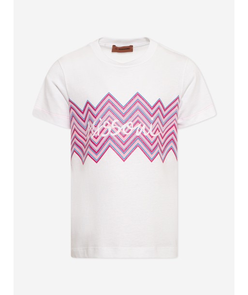 Missoni Girls Zigzag Logo T-shirt in White Venez acheter