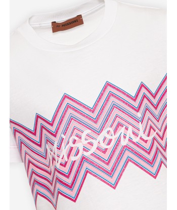 Missoni Girls Zigzag Logo T-shirt in White Venez acheter