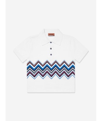 Missoni Boys Zigzag Knit Polo Shirt in White français