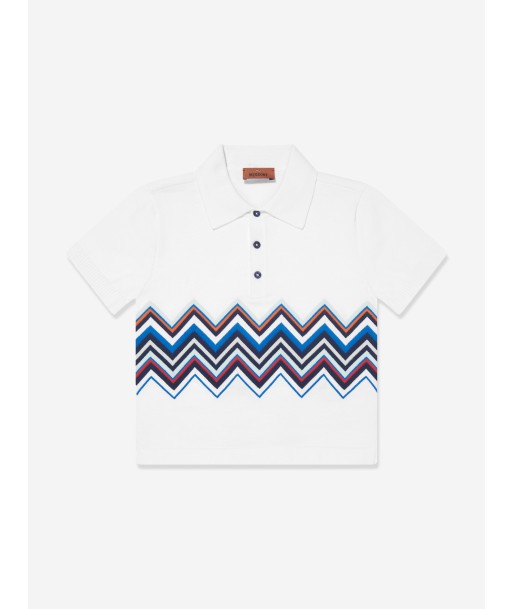 Missoni Boys Zigzag Knit Polo Shirt in White français