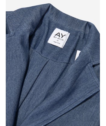 AY by AYLA Girls Denim Look Belted Trench Coat in Blue brillant des détails fins