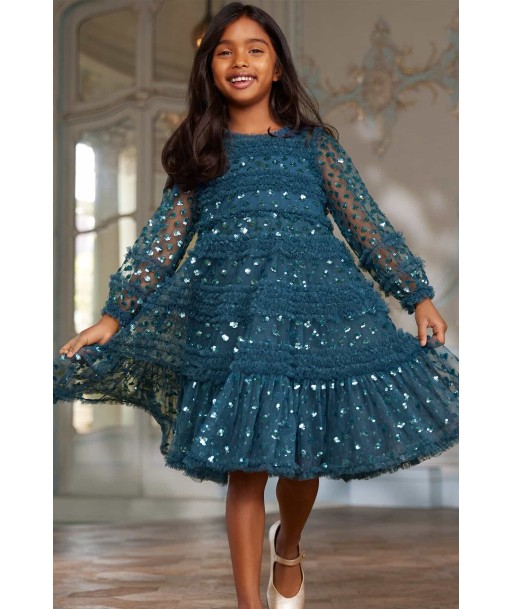 Needle & Thread Girls Dot Shimmer Long Sleeve Dress in Blue Faites des économies