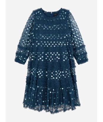 Needle & Thread Girls Dot Shimmer Long Sleeve Dress in Blue Faites des économies