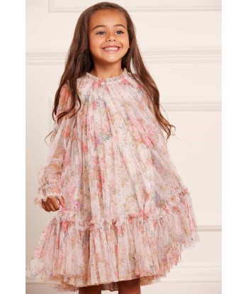 Needle & Thread Girls Floral Wreath Long Sleeve Dress in Pink france