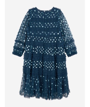 Needle & Thread Girls Dot Shimmer Long Sleeve Dress in Blue Faites des économies