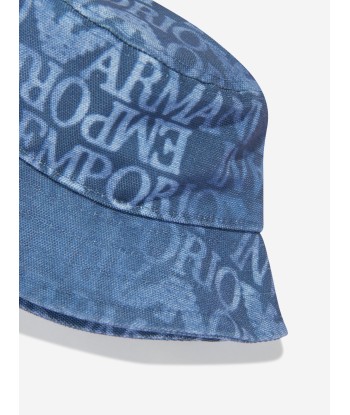 Emporio Armani Kids Logo Bucket Hat in Blue les muscles