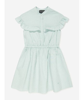 Emporio Armani Girls Striped Frill Dress in Green de la marque