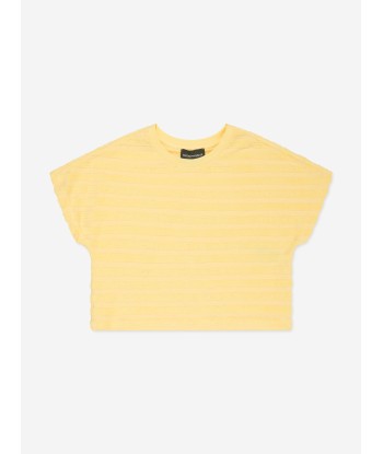 Emporio Armani Girls Striped Logo T-Shirt in Yellow pas chere