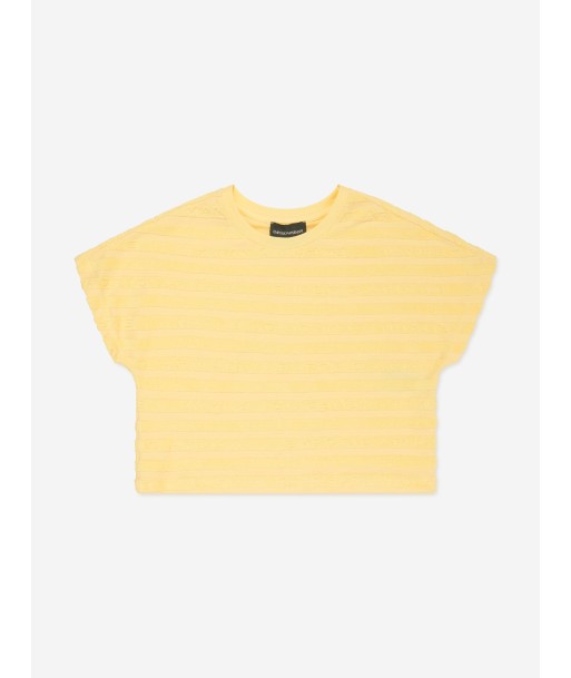 Emporio Armani Girls Striped Logo T-Shirt in Yellow pas chere