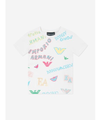 Emporio Armani Girls Logo Print T-Shirt in White pas cheres