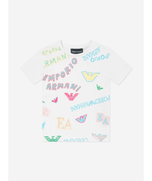 Emporio Armani Girls Logo Print T-Shirt in White pas cheres