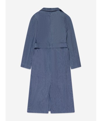 AY by AYLA Girls Denim Look Belted Trench Coat in Blue brillant des détails fins