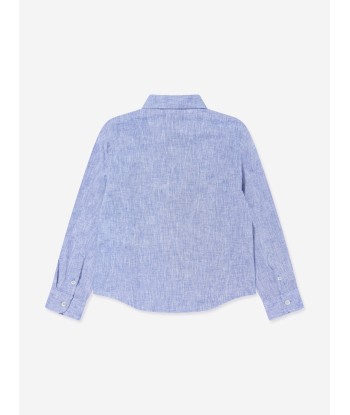 Emporio Armani Boys Linen Logo Shirt in Blue prix pour 