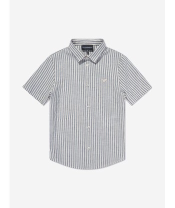 Emporio Armani Boys Striped Linen Shirt in Grey Venez acheter