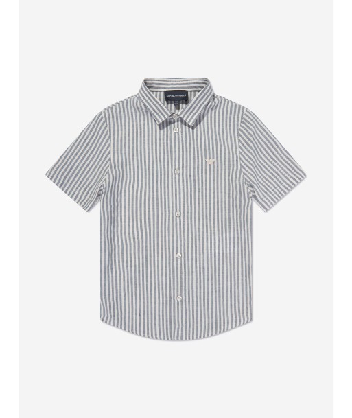 Emporio Armani Boys Striped Linen Shirt in Grey Venez acheter