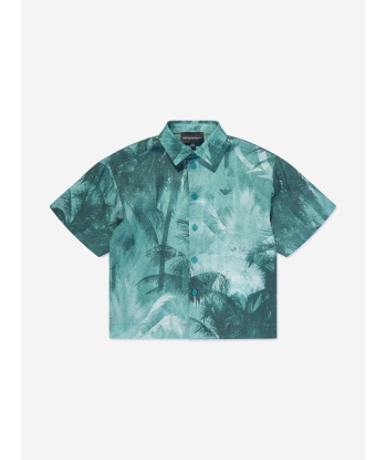 Emporio Armani Boys Short Sleeve Palm Leaf Shirt in Green 50% de réduction en Octobre 2024