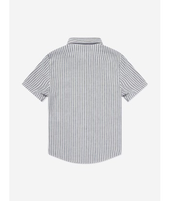 Emporio Armani Boys Striped Linen Shirt in Grey Venez acheter