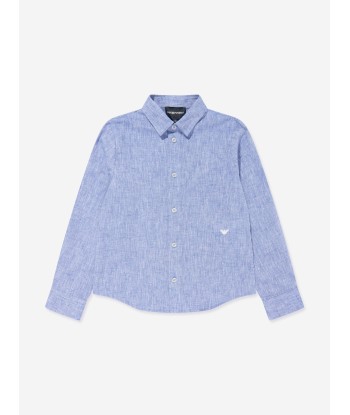 Emporio Armani Boys Linen Logo Shirt in Blue prix pour 