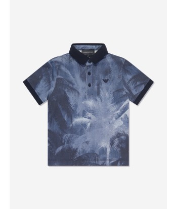 Emporio Armani Boys Palm Leaf Polo Shirt in Blue du meilleur 