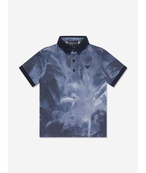 Emporio Armani Boys Palm Leaf Polo Shirt in Blue du meilleur 