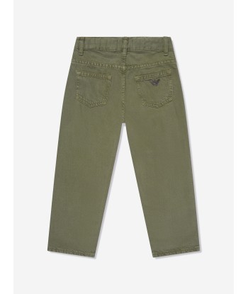 Emporio Armani Boys Linen Blend Trousers in Green de la marque