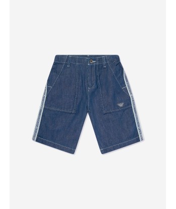 Emporio Armani Boys Denim Logo Shorts in Blue en linge