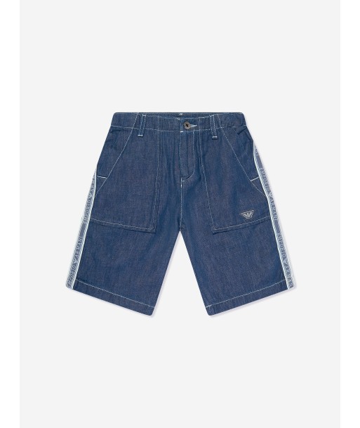 Emporio Armani Boys Denim Logo Shorts in Blue en linge