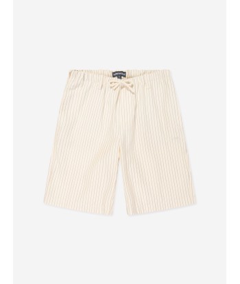 Emporio Armani Boys Striped Linen Shorts in Ivory france