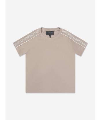 Emporio Armani Boys Logo Tape T-Shirt in Brown rembourrage situé sous