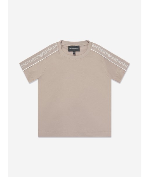 Emporio Armani Boys Logo Tape T-Shirt in Brown rembourrage situé sous