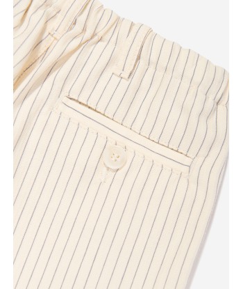 Emporio Armani Boys Striped Linen Shorts in Ivory france