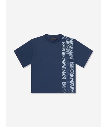 Emporio Armani Boys Logo Print T-Shirt in Navy Pour