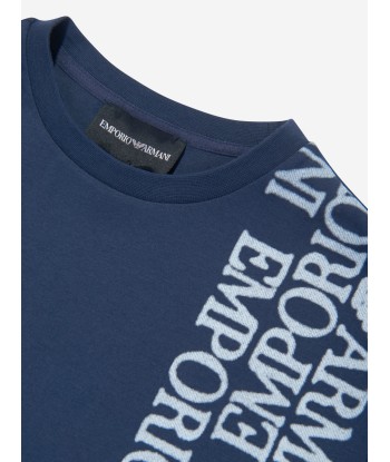 Emporio Armani Boys Logo Print T-Shirt in Navy Pour