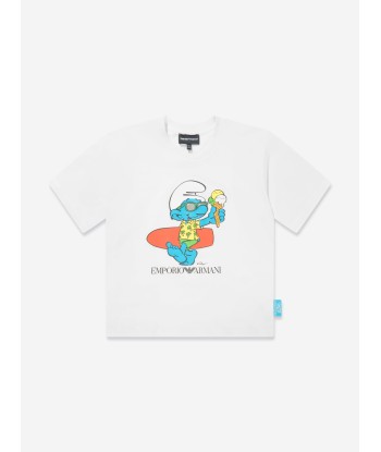 Emporio Armani Boys Smurf Print T-Shirt in White acheter en ligne