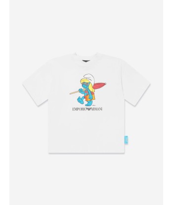 Emporio Armani Girls Smurfette Print T-Shirt in White Pour