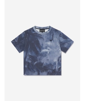 Emporio Armani Boys Palm Leaf T-Shirt in Blue offre 