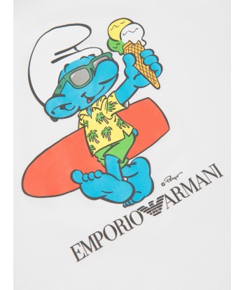 Emporio Armani Boys Smurf Print T-Shirt in White acheter en ligne