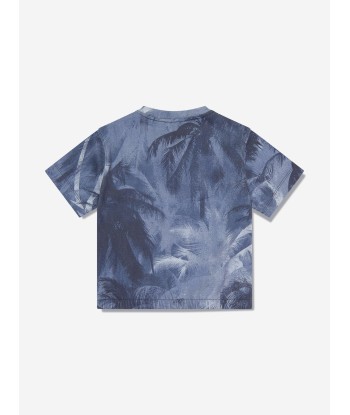 Emporio Armani Boys Palm Leaf T-Shirt in Blue offre 