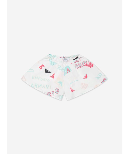 Emporio Armani Baby Girls Logo Print Shorts in White l'évolution des habitudes 