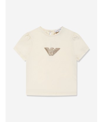 Emporio Armani Baby Girls Logo T-Shirt in Ivory Jusqu'à 80% De Réduction