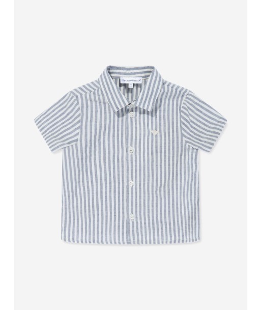 Emporio Armani Baby Boys Linen Striped Shirt in Grey l'achat 