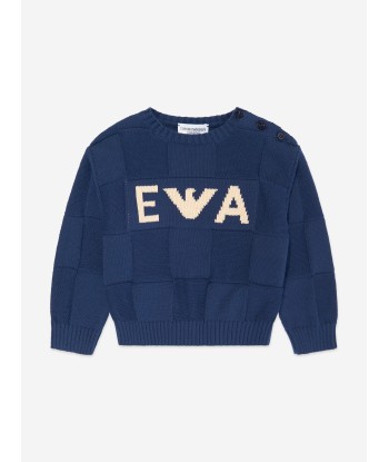 Emporio Armani Baby Boys Knitted Logo Jumper in Navy la chaussure