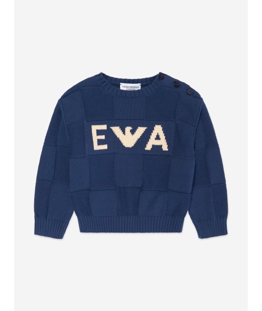 Emporio Armani Baby Boys Knitted Logo Jumper in Navy la chaussure