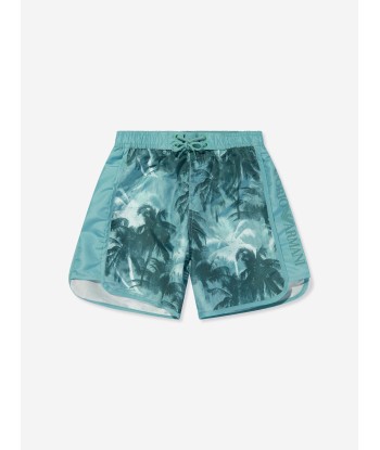 Emporio Armani Boys Palm Leaf Swim Shorts in Green En savoir plus