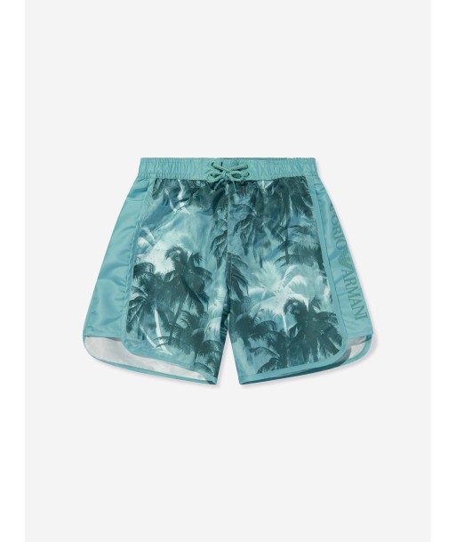 Emporio Armani Boys Palm Leaf Swim Shorts in Green En savoir plus