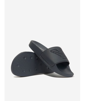 Emporio Armani Boys Logo Sliders in Navy de France