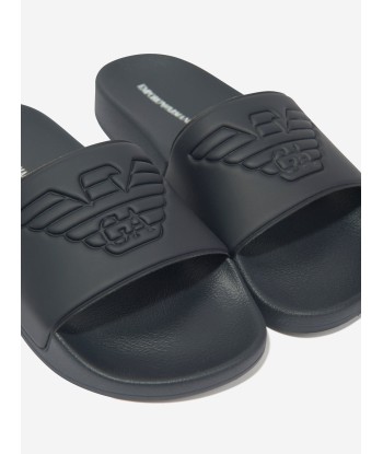 Emporio Armani Boys Logo Sliders in Navy de France