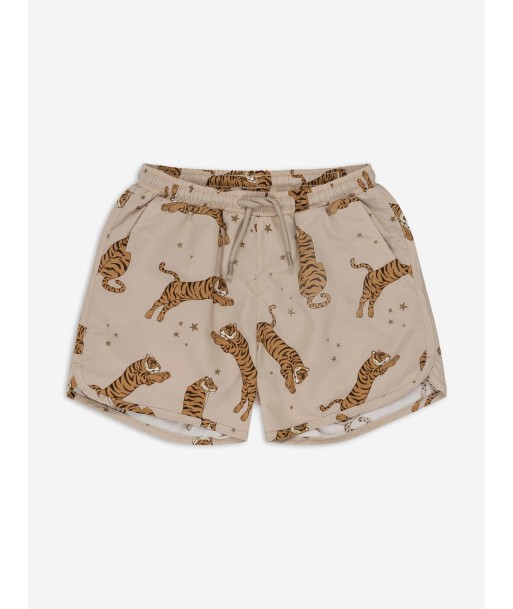 Konges Sløjd Boys Asnou Tiger Swim Shorts in Beige les ctes